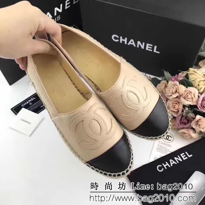 CHANEL香奈兒 彩色羊皮系列 漁夫工藝 米色綿羊皮 女休閒鞋 QZS2326
